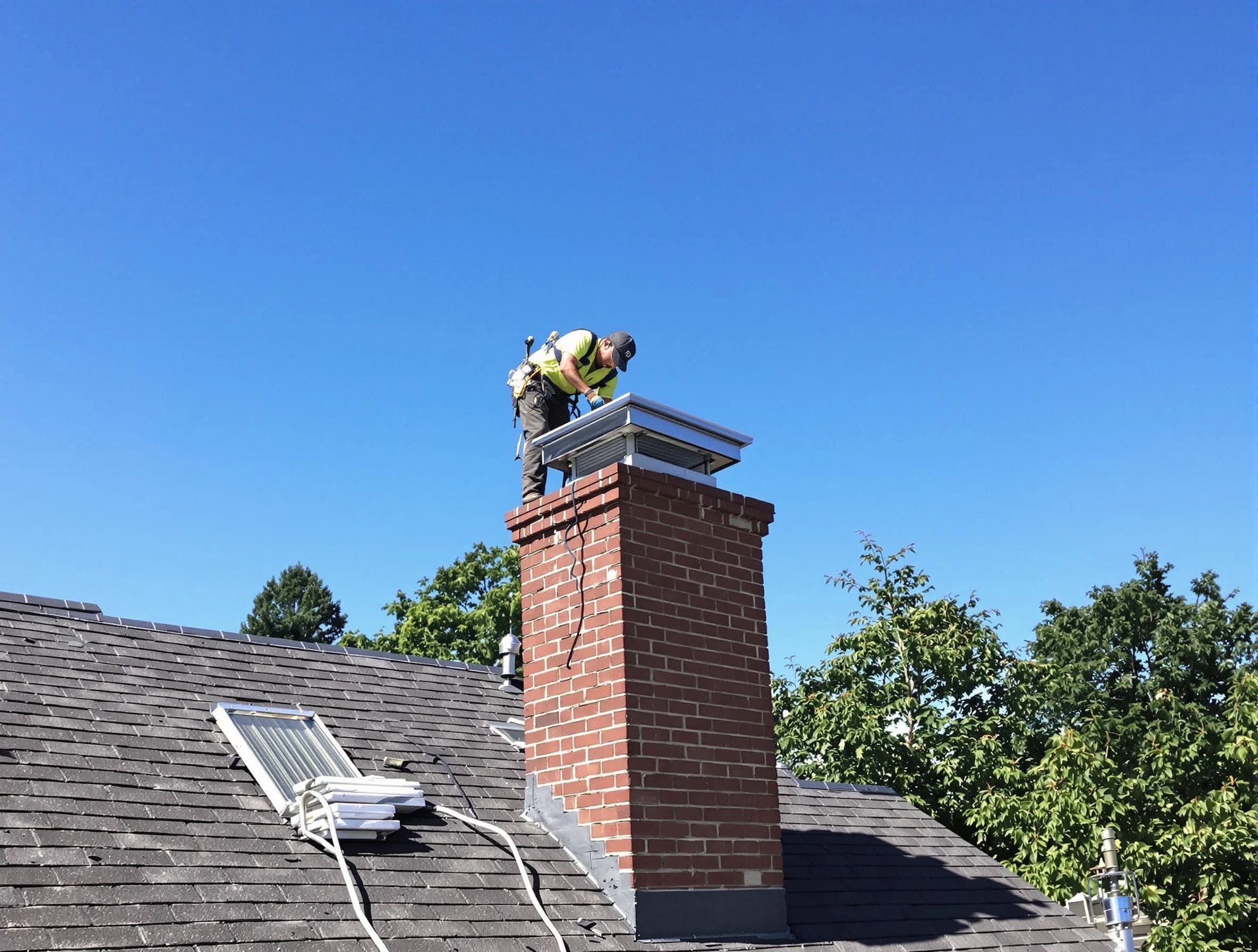 Rio Rancho Chimney Sweep technician measuring a chimney cap in Rio Rancho, NM