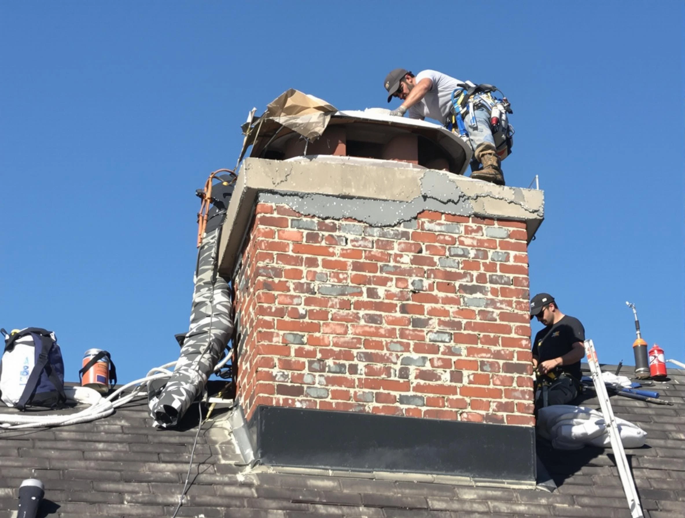 Rio Rancho Chimney Sweep installing a custom chimney crown in Rio Rancho, NM