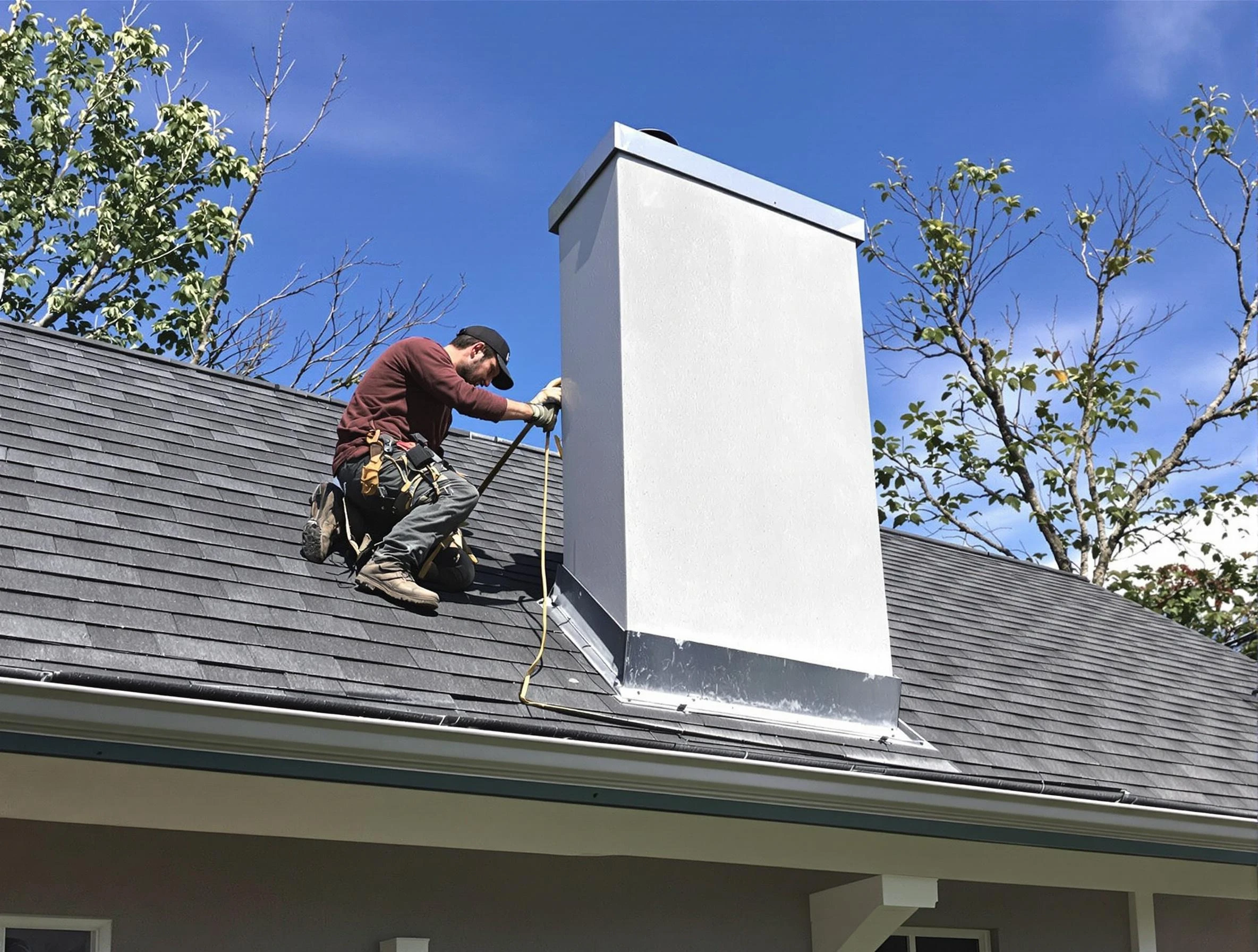 Rio Rancho Chimney Sweep team member finishing chimney construction in Rio Rancho, NM