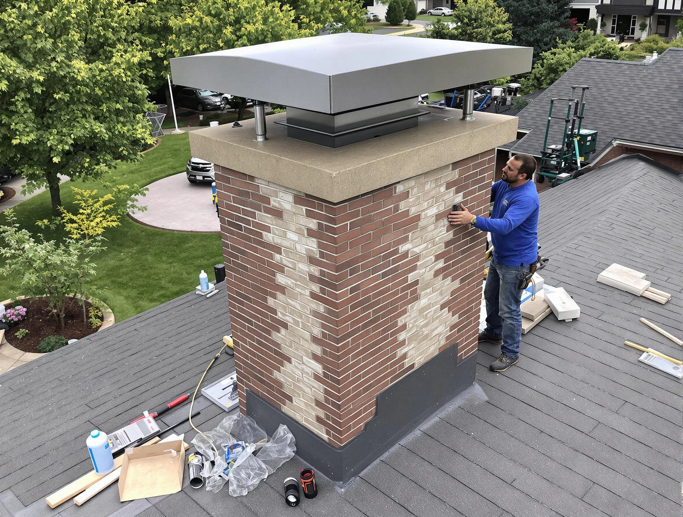 Rio Rancho Chimney Sweep team working on a custom chimney remodel in Rio Rancho, NM