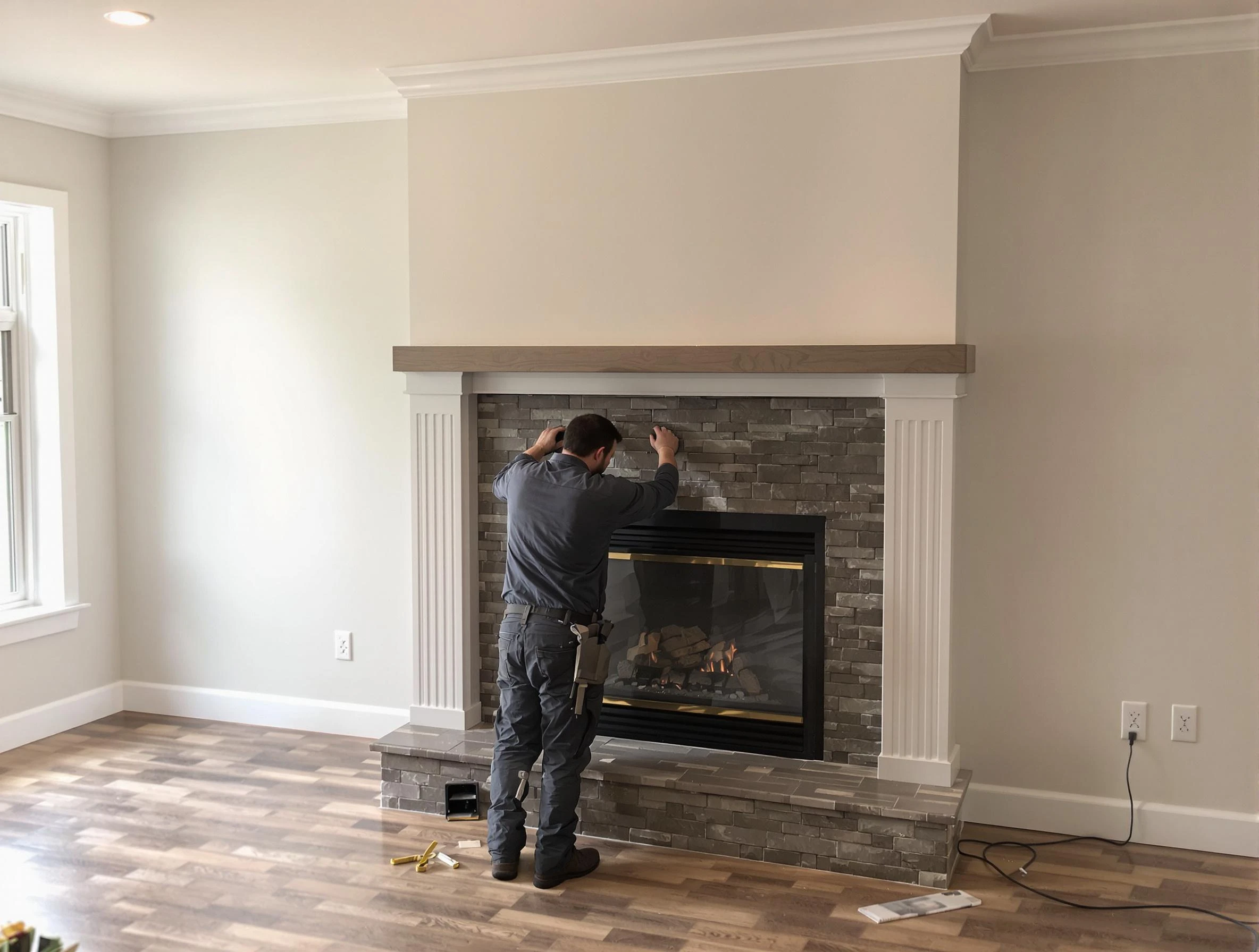 Rio Rancho Chimney Sweep finishing a custom fireplace install in Rio Rancho, NM